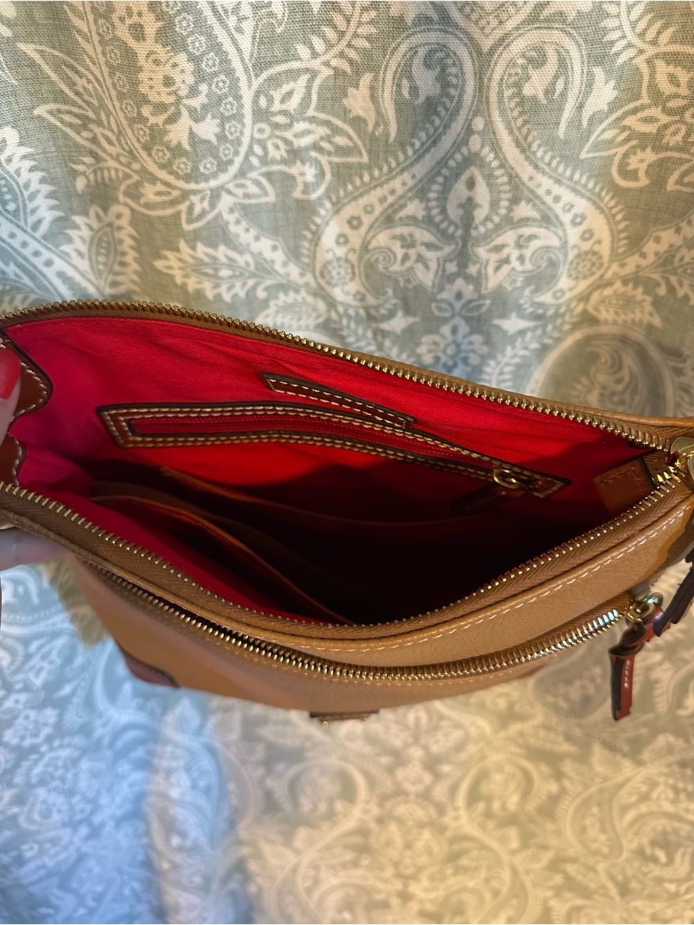 Dooney & Bourke Tan Pebbled Leather Crossbody with Brown Trim - Picture 4 of 7